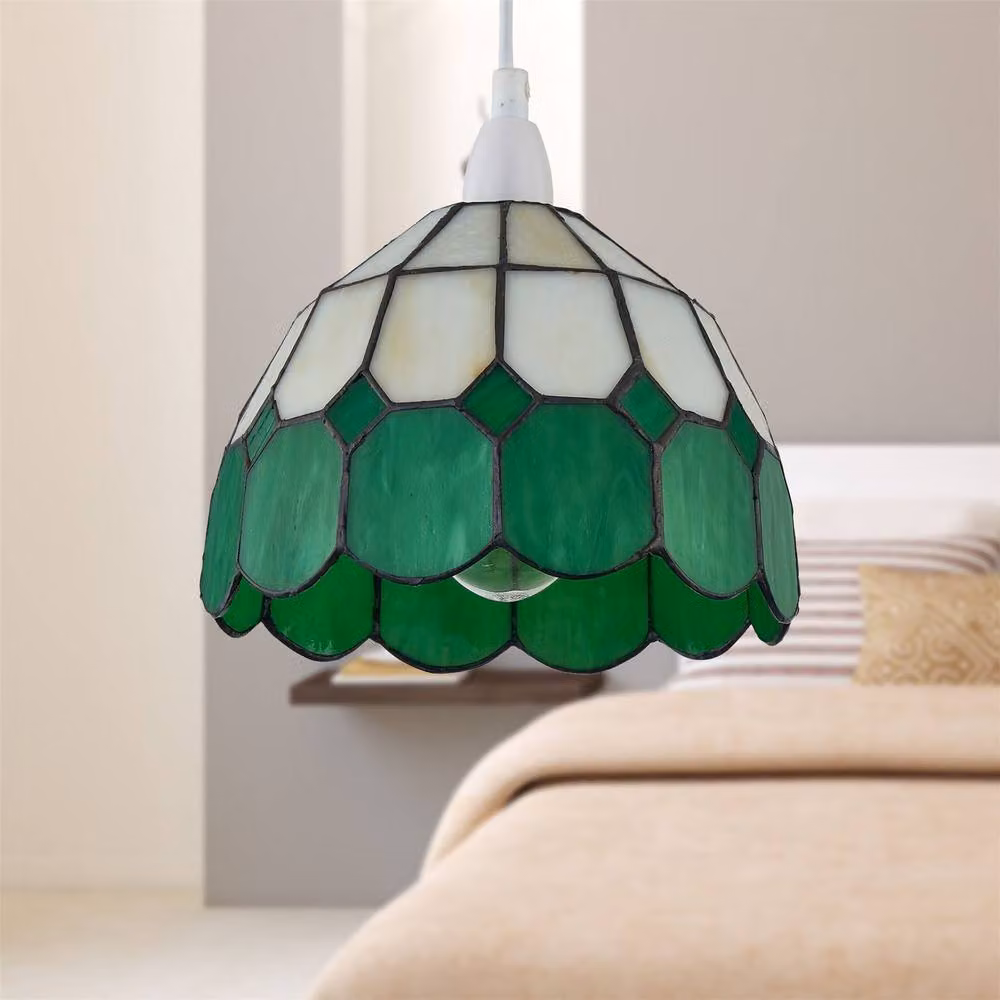 First Choice Lighting Set of 2 Green and Amber Multicolour Tiffany Glass Easy Fit Pendant Shades – 3