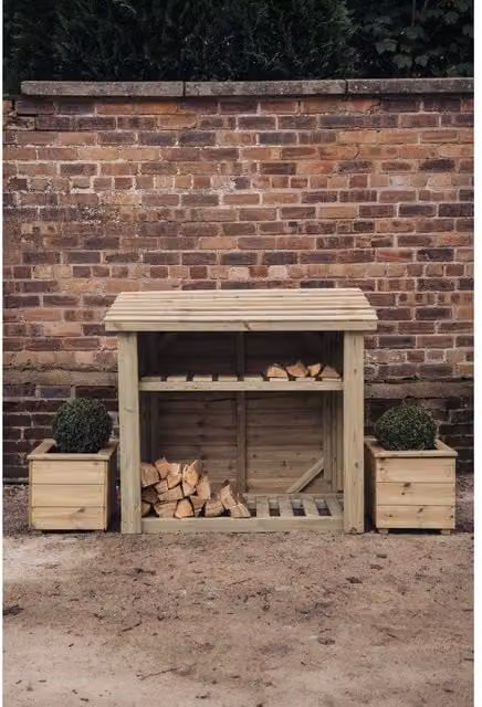 Churnet Valley Garden Furniture Ltd Brown Wood Log Store with Kindling Shelf, W/D/H: 121.9 x 121.9 x 65 cm