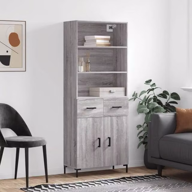 Berkfield Home Grey Sonoma Highboard, W: 69.5 cm, D: 34 cm, H: 180 cm