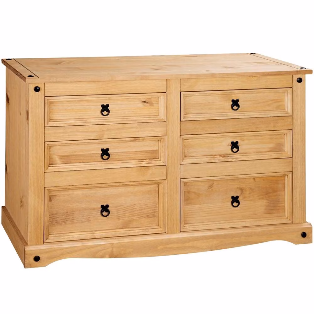 Nordara Corona 6 Drawer Chest Solid Pine Sideboard in Brown, W/D/H: 132 x 43 x 82 cm – 2