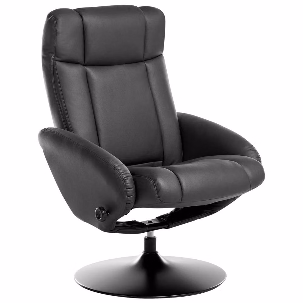 Wyld and Coco Swivel Recliner Armchair with Ottoman in Black Synthetic Leather – 3