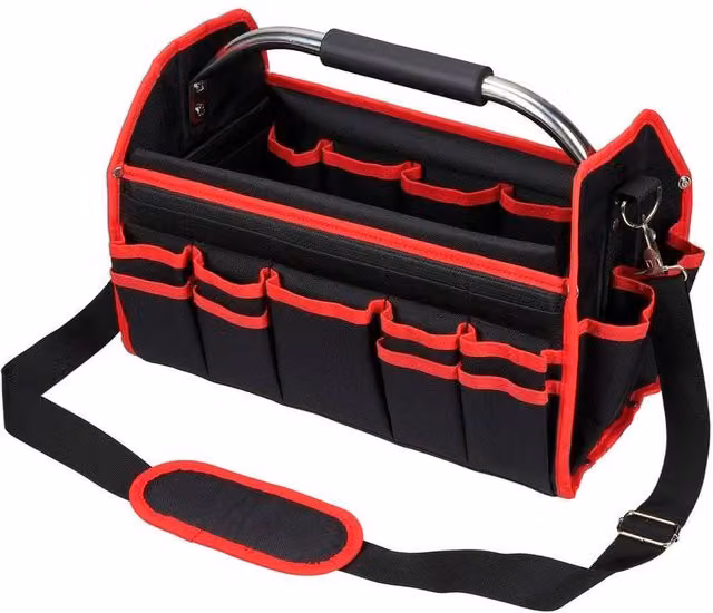 EONLION Heavy Duty Open Tote Electrician Tool Bag with Shoulder Strap, Black – 1