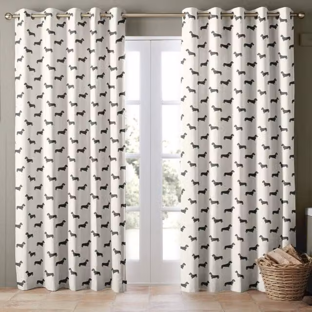 Emily Bond Basil Made to Measure Blackout Eyelet Curtain Panel in Pebble Cotton Fabric