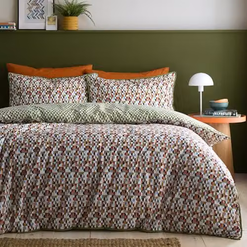 Appletree Star Geo 100% Cotton Duvet Cover and Pillowcase Set, Green and Multicolour, W/D/H: 135 x 200 cm