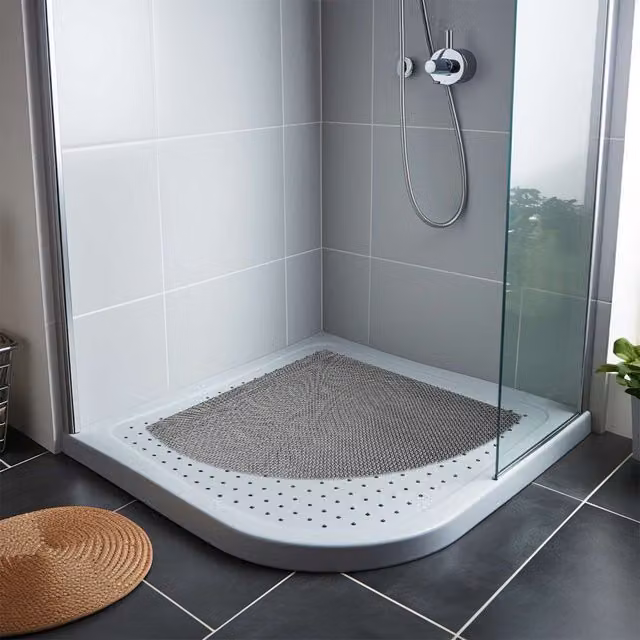 Nicoman Reversible Non-Slip Quadrant Shower Mat in Grey and Brown, W/D: 53 x 53 cm – 1