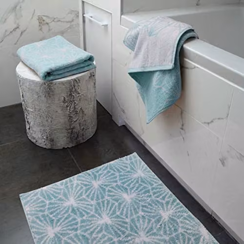 Allure Bath Fashions Geometric Design Hand Towels, Pack of 2, 100% Cotton, Duck Egg Blue, W: 50 cm, H: 90 cm – 2