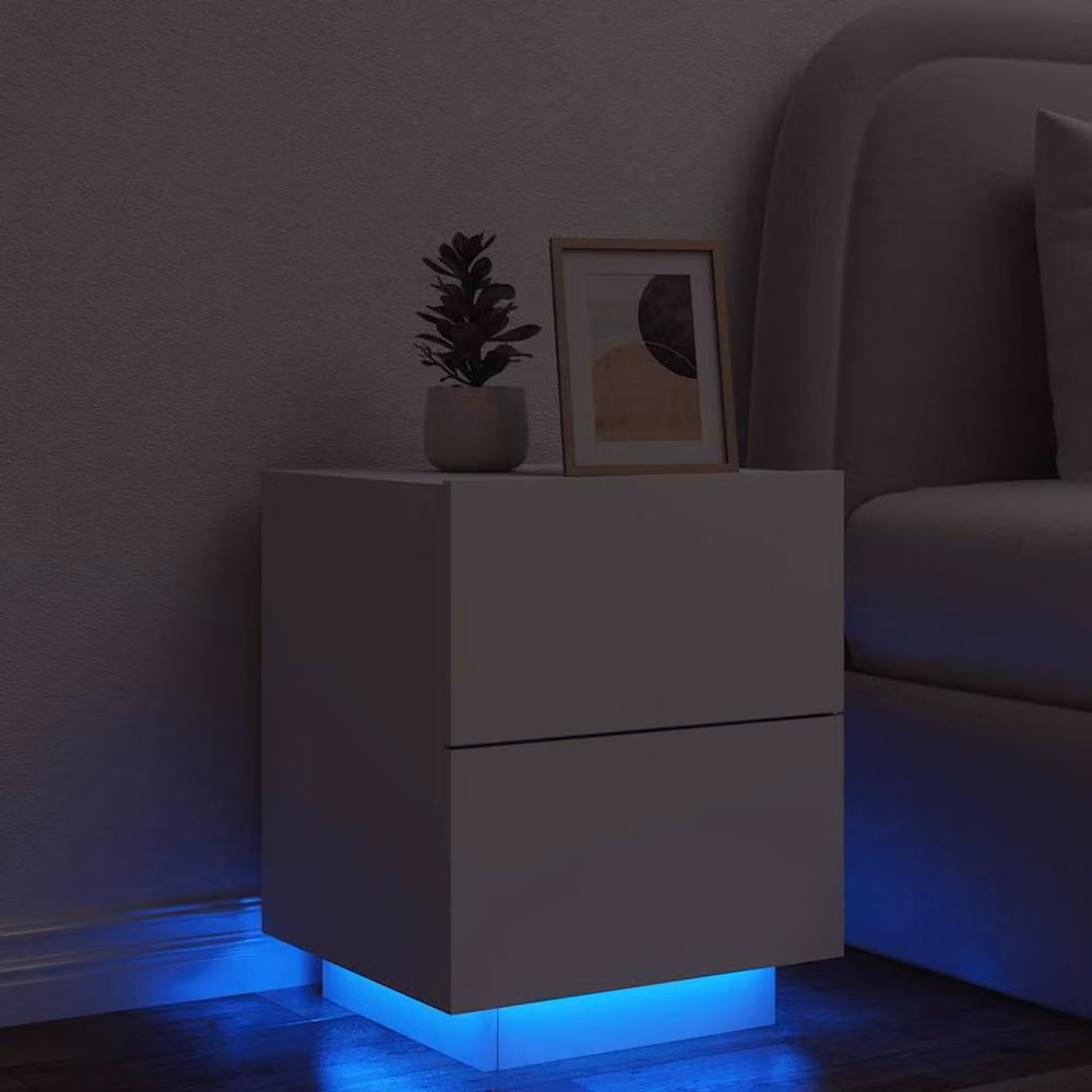 Berkfield Home Decorative Bedside Cabinet with Integrated LED Lights, White, W: 40 cm, D: 45 cm, H: 55 cm – 2