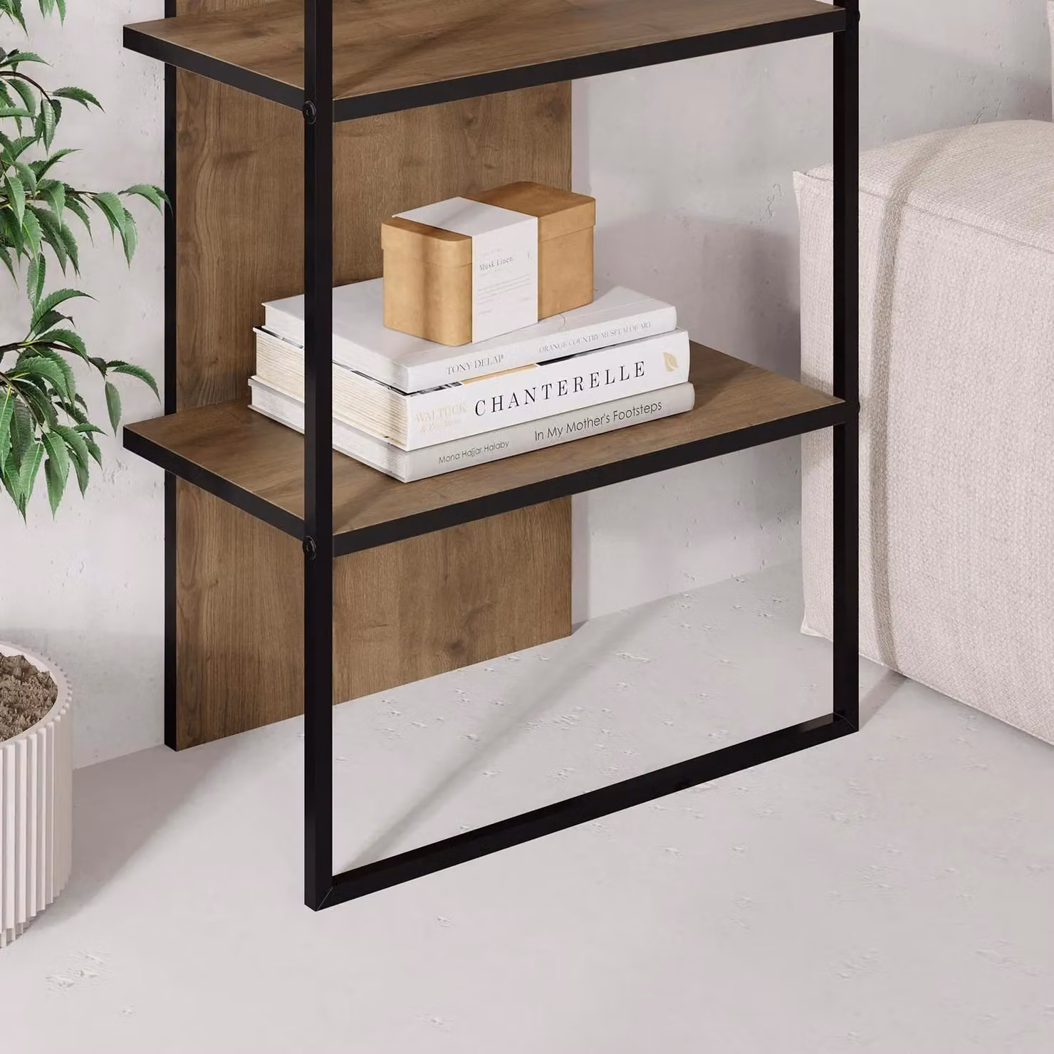 FWStyle Dark Oak Archy 5 Tier Modern Arched Bookcase with Black Metal Frame, Height: 180 cm, Width: 53 cm, Depth: 31.7 cm – 3