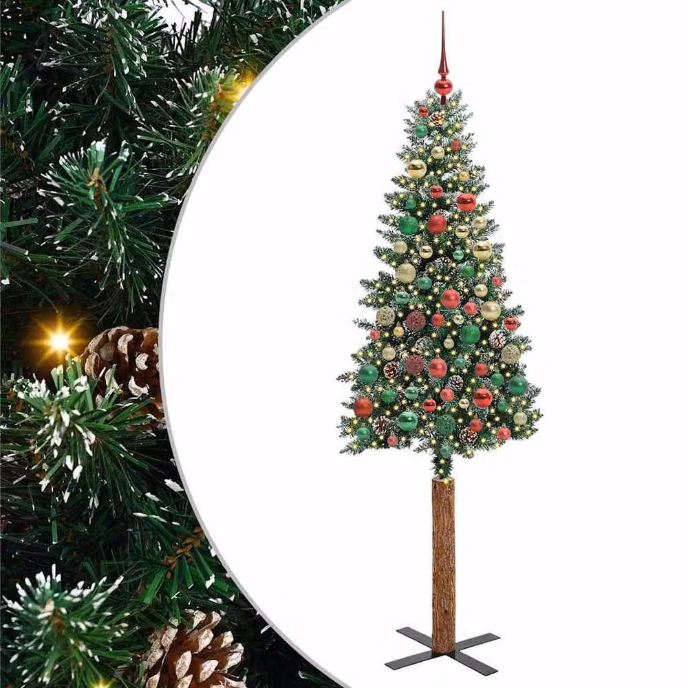Berkfield Home Slim Christmas Tree with 300 LEDs in Green and White, Height: 210 cm – 2