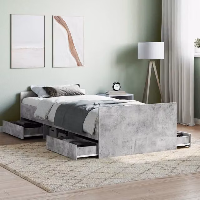 Berkfield Home Bed Frame with Headboard and Footboard in Grey, W/D/H: 90 x 200 cm – 1