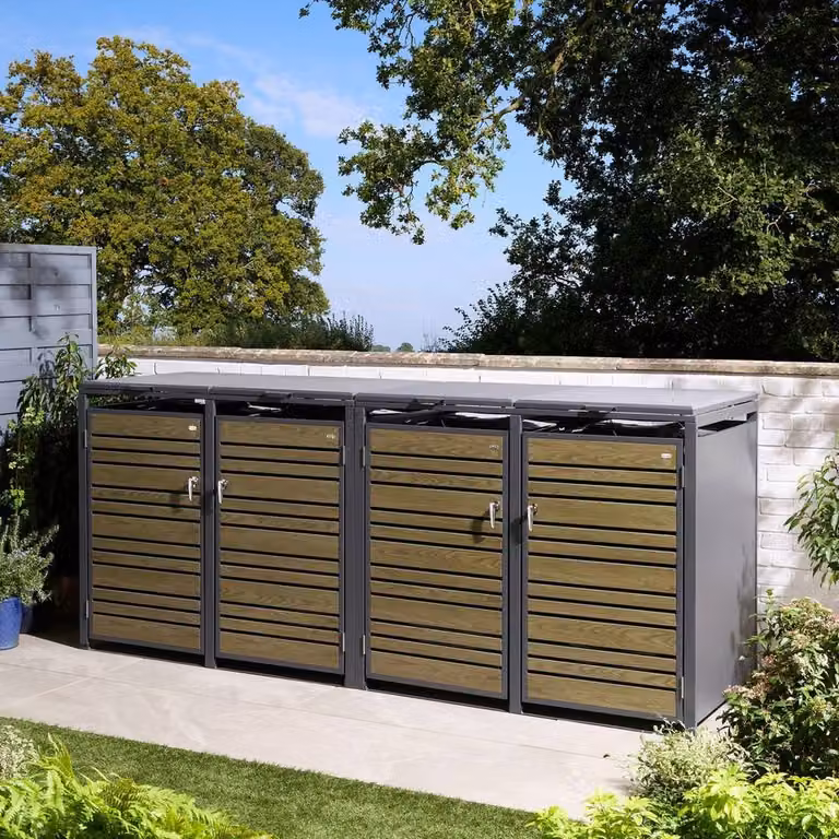 Rowlinsons Chelsea Quadruple Bin Store in Dark Grey Steel, W: 265 cm, H: 116.5 cm, L: 81 cm