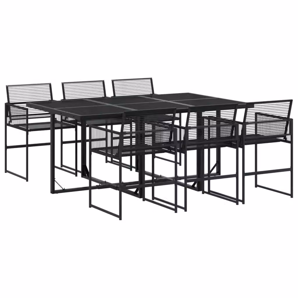 Berkfield Home 7 Piece Modern Black Poly Rattan Garden Dining Set with Glass Top – 2