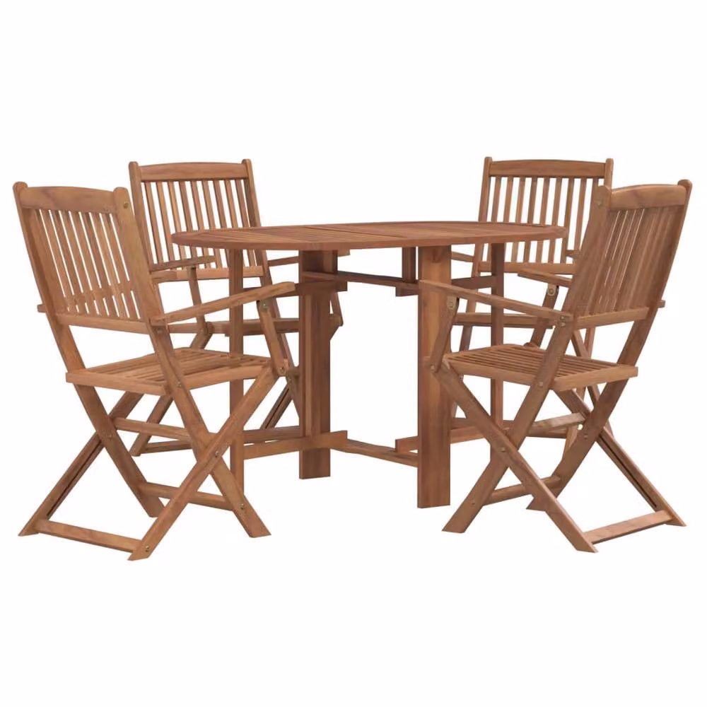 Berkfield Home 5 Piece Folding Outdoor Dining Set in Brown Solid Oiled Acacia Wood – 2