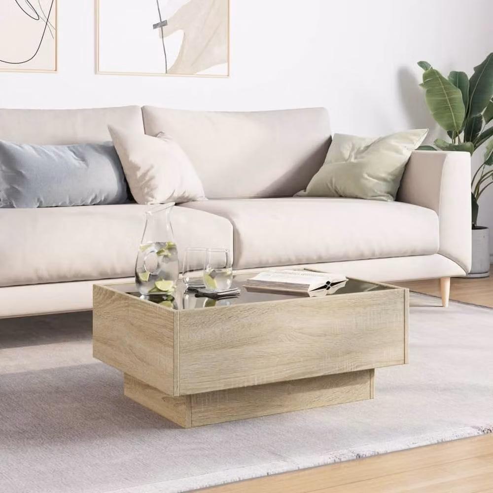 Berkfield Home Decorative LED Coffee Table in Sonoma Oak and Beige, W: 70 cm, D: 50 cm, H: 30 cm – 2