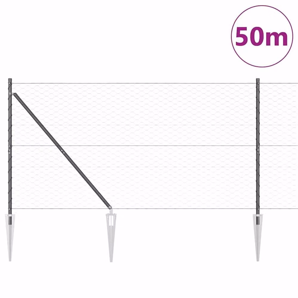 Berkfield Home Grey Galvanised Steel Hexagon In-Ground Fence, H: 140 cm x W: 50 m – 2