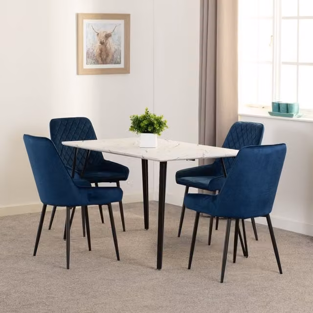 Seconique Marlow Dining Set with Avery Chairs in White and Blue – 1