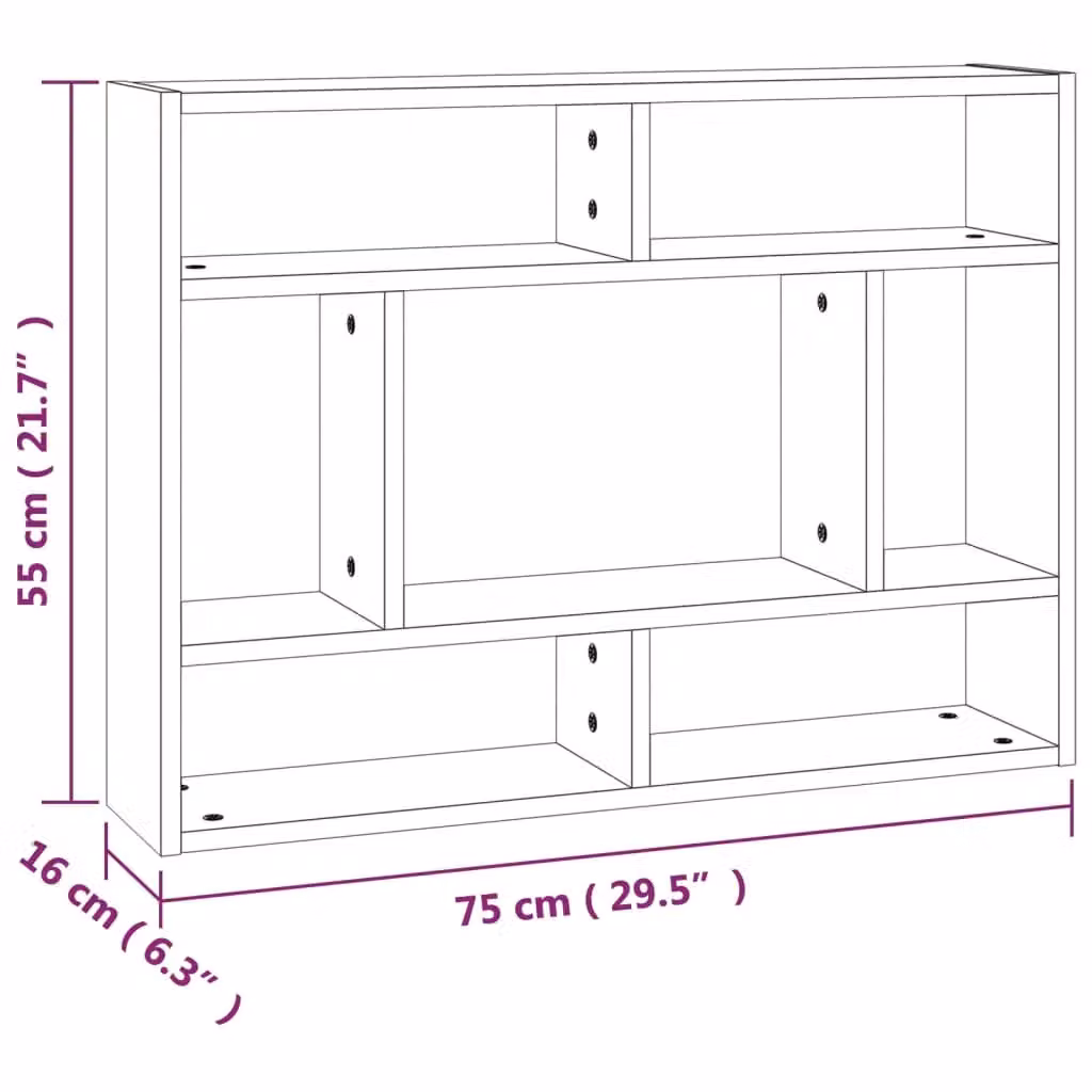 Berkfield Home Wall Mounted Cube Shelf in Smoked Oak Brown, W/D/H: 75 x 16 x 55 cm – 4