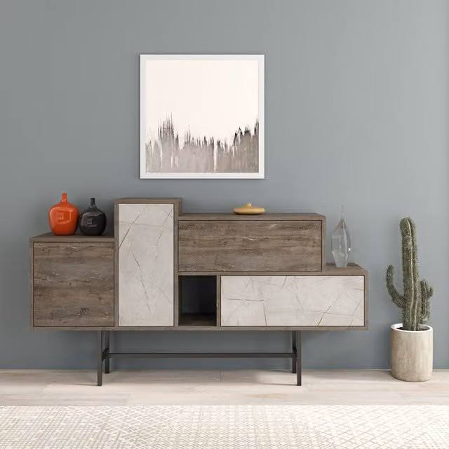 Decortie Hermes Sideboard with 4 Doors and 2 Drawers in Brown and Black