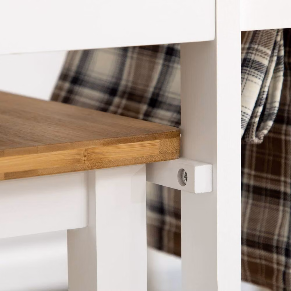 Wyld Haus Bamboo Drop Leaf Kitchen Island Set with 2 Stools, Drawers and Towel Rack, White, H 86.0 x W 75.5 x D 83.5 cm – 6