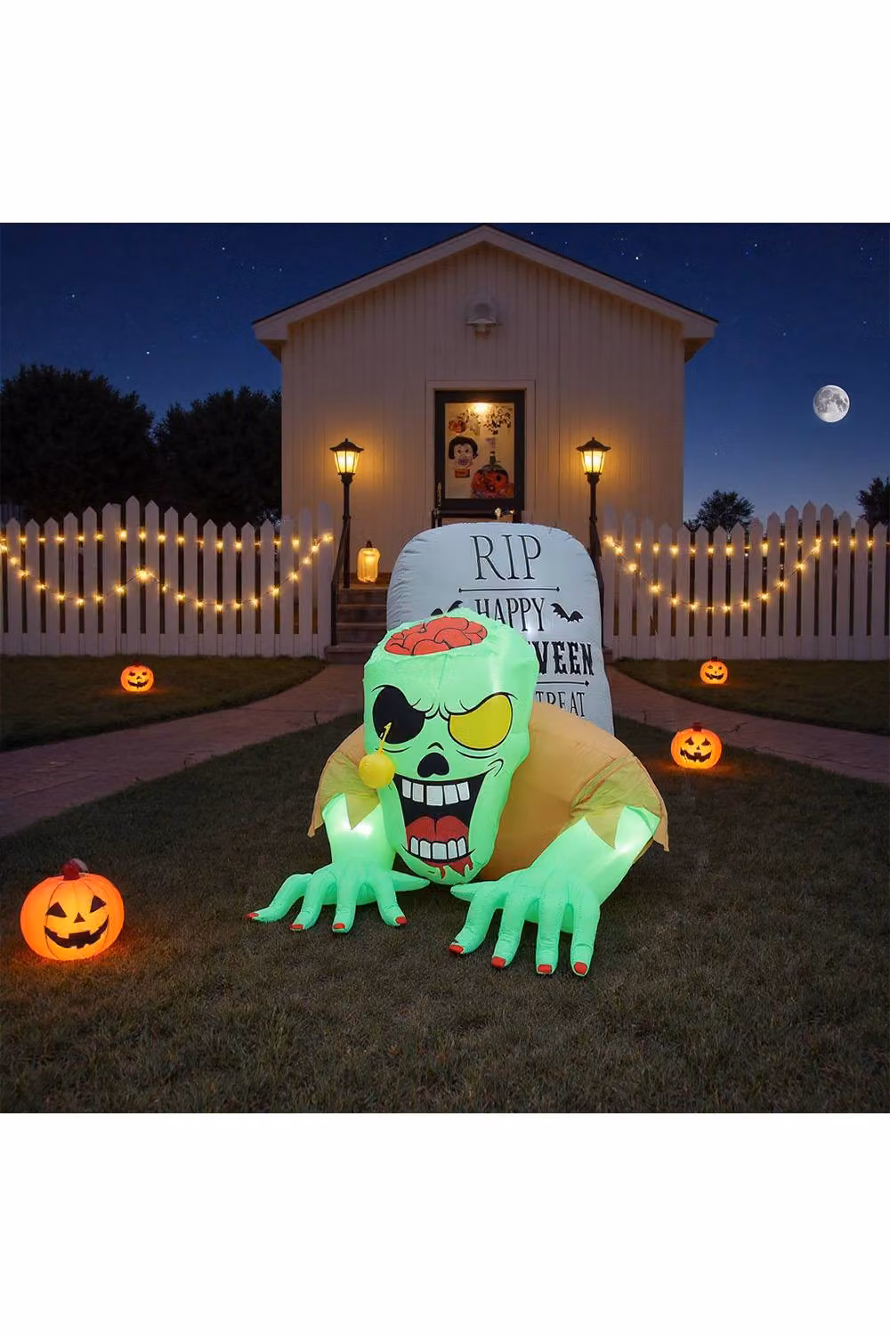 H&O Direct Light-Up Inflatable Zombie Tombstone Multicolour Outdoor Halloween Prop, Height: 150 cm – 2