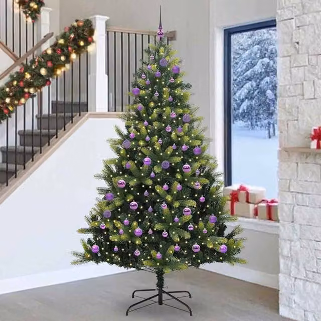Berkfield Home Artificial Hinged Christmas Tree with 300 LEDs, Green, Height: 240 cm