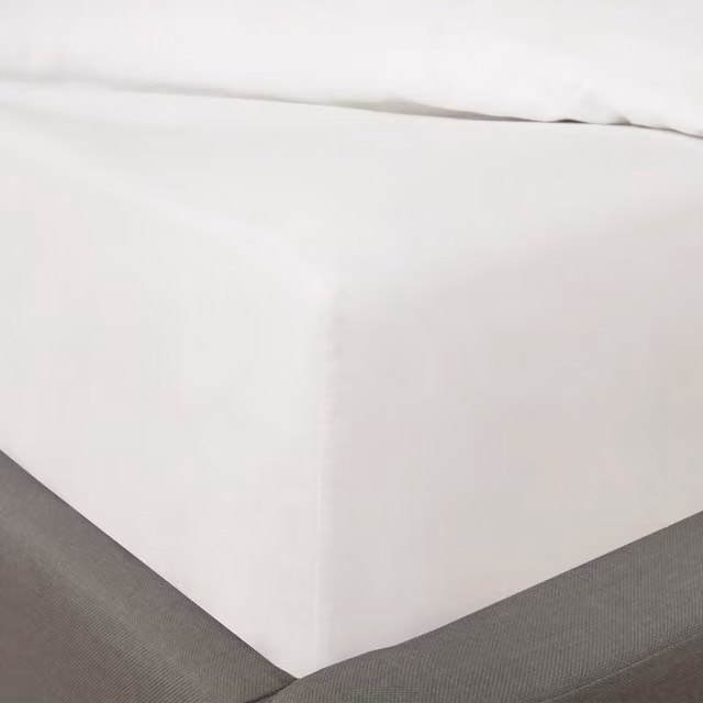 OHS Luxury Plain Dye 100% Cotton 300TC Fitted Sheet, White, 90 x 200 cm