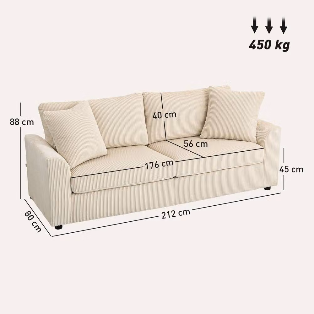 STILVORA Modern Corduroy Upholstered Sofa in Beige with Scatter Cushions – 2