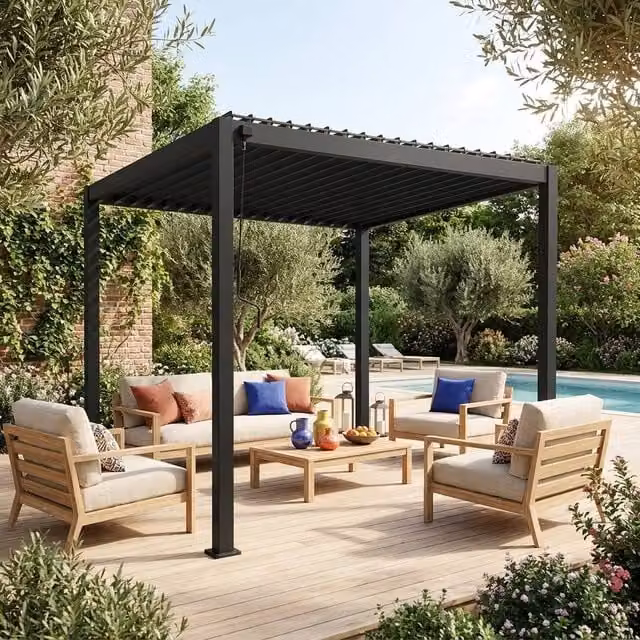sweeek V2 Aluminium Louvered Pergola in Dark Grey, W: 300 cm, D: 300 cm, H: 255 cm – 1