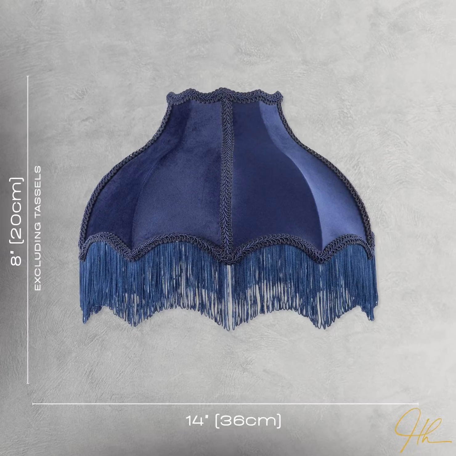Happy Homewares Classic Victorian Velvet Lamp Shade with Long Tassels and Embroidered Trims in Midnight Blue, Diameter: 36 cm – 6