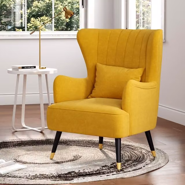 Livingandhome Modern Yellow Velvet Armchair with Solid Wood Frame and Armrests