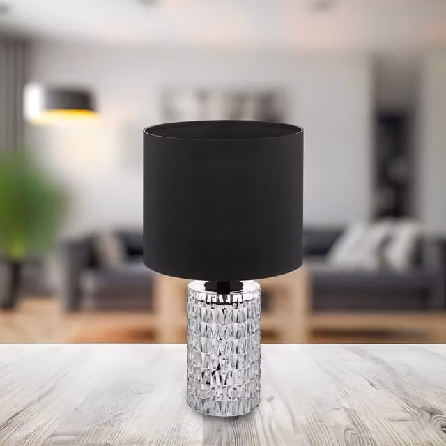 Eglo Sapuara Modern Table Lamp with Black Fabric and Transparent Crystal Glass