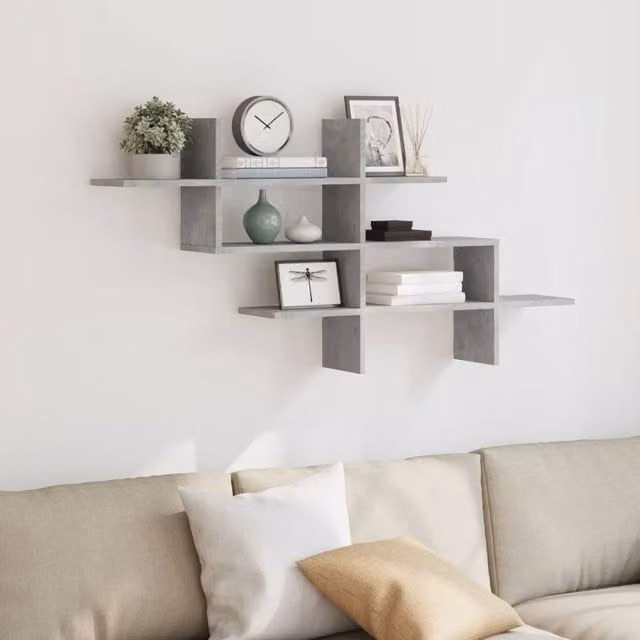 Berkfield Home Wall Mounted Shelf in Concrete Grey, W: 124.5 cm, D: 18 cm, H: 60.5 cm – 1