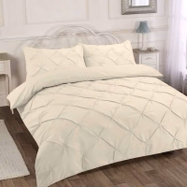 Homes-Linen Alexandra Pintuck Pleated Duvet Cover Set in Beige, Single (90 x 200 cm)