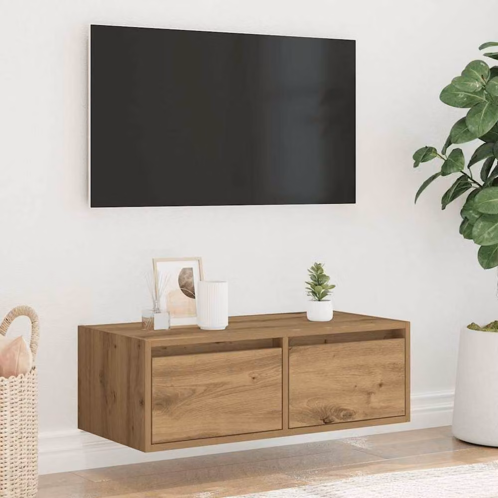 Berkfield Home Artisan Oak TV Cabinet with LED Lights, Brown, W: 75 cm, D: 35.5 cm, H: 25 cm – 3