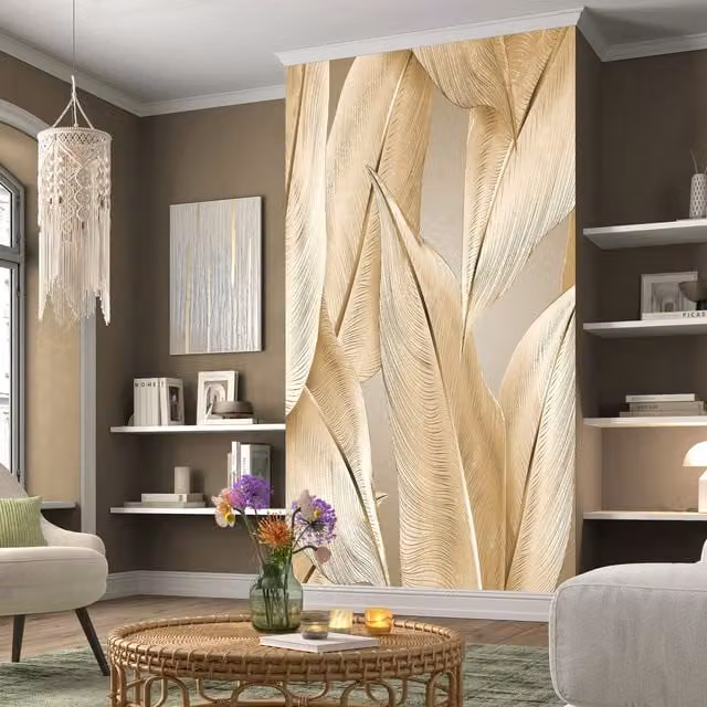 Erismann Statement Leaf Digital Floral Wall Mural in Gold