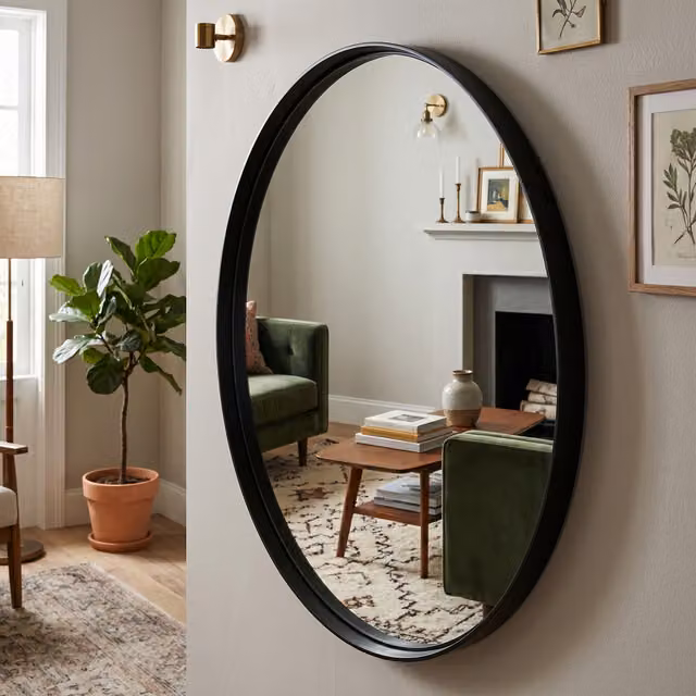 DEENZ Large Round Black Wall Mirror with Aluminium Deep Frame, Diameter: 80 cm