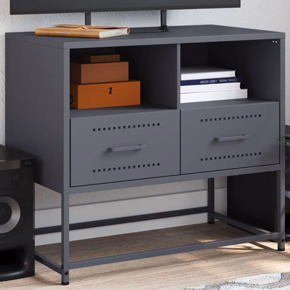 Berkfield Home Anthracite Steel TV Cabinet in Dark Grey, W: 68 cm, D: 39 cm, H: 60.5 cm – 2