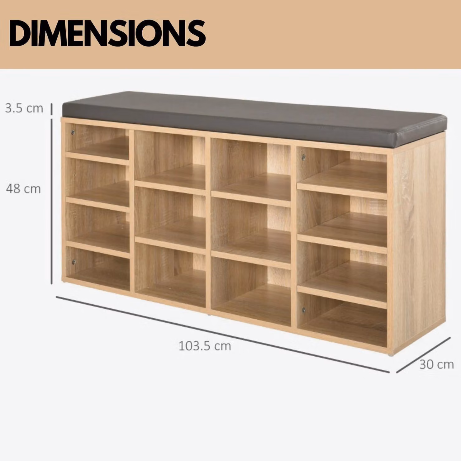 Pirlo Plush Industrial Shoe Storage Bench with Cushion Seat in Sand – 5