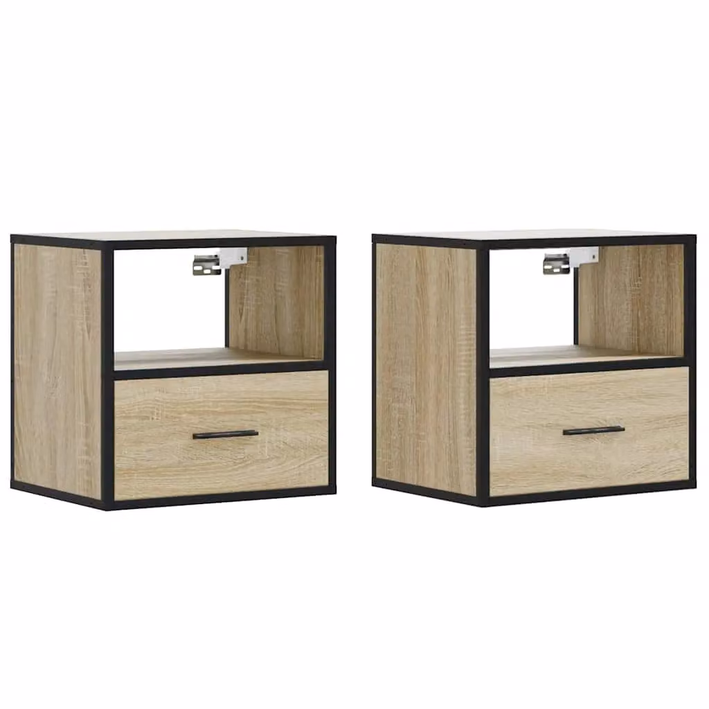 Berkfield Home Set of 2 Wall-mounted Bedside Cabinets in Sonoma Oak Brown, W: 40 cm, D: 31 cm, H: 39.5 cm – 2