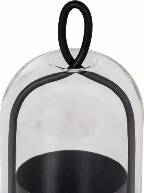 KDMK Nysa Large Pillar Candle Holder with Transparent Glass Cloche, Black