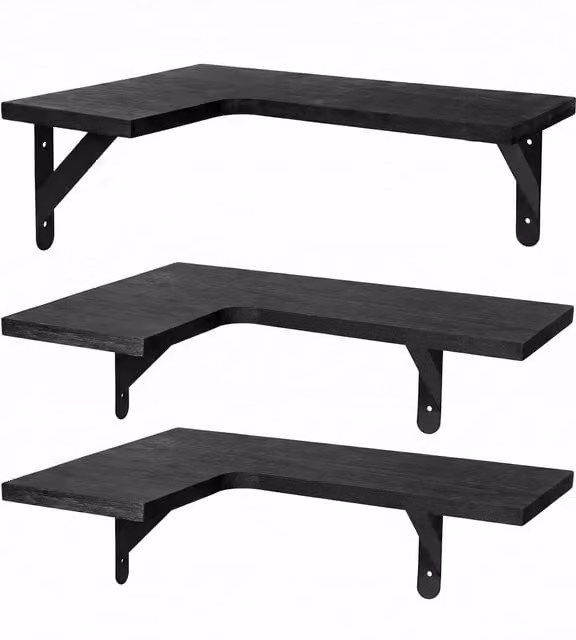 Levede 3-Piece Black Rustic Wooden Floating Corner Wall Shelves
