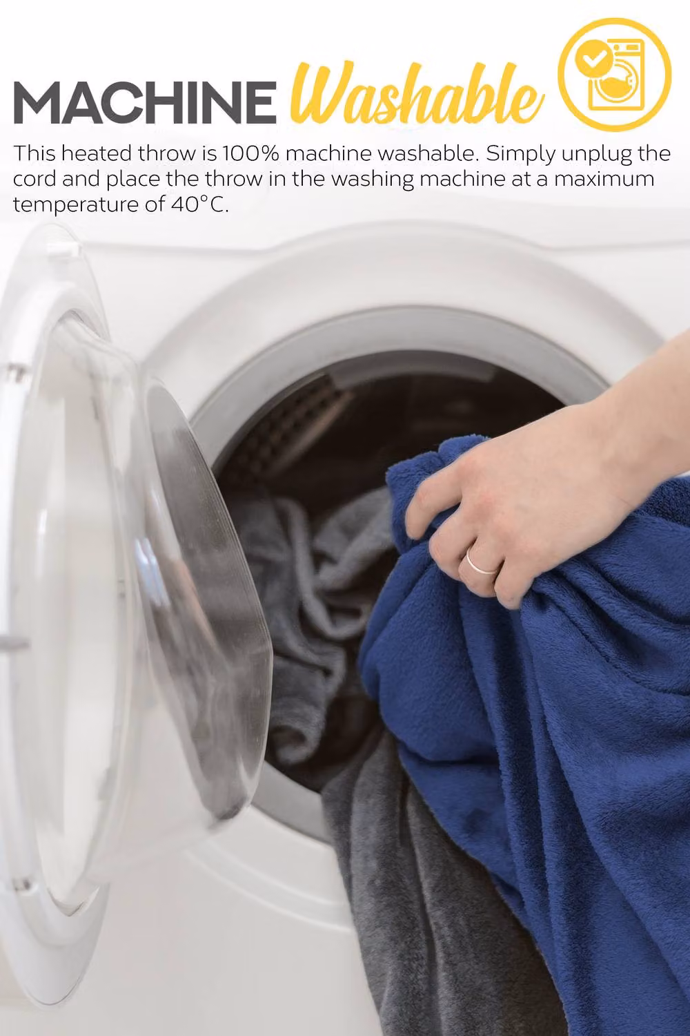 MONHOUSE Navy Blue Double Fleece Heated Electric Throw with 9 Heat Settings and 9H Timer, W/D/H: 150 x 180 cm – 4