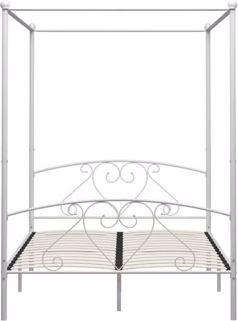 Berkfield Home Elegant White Metal Canopy Bed Frame W: 160 cm, D: 200 cm, H: 167.5 cm
