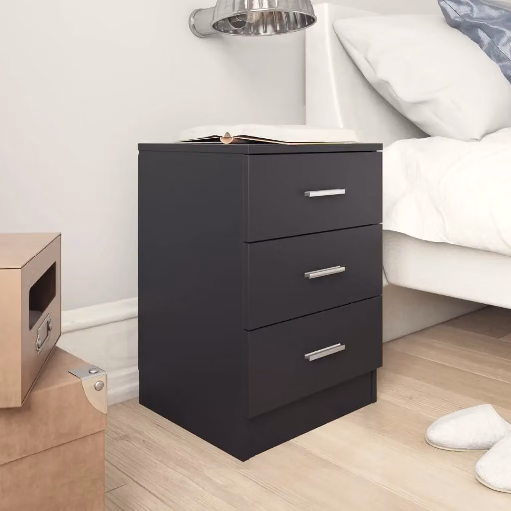 Berkfield Home Set of 2 Black Bedside Cabinets in Engineered Wood W/D/H: 38 x 35 x 56 cm – 2