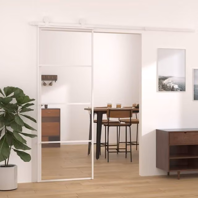 Berkfield Home Modern Sliding ESG Glass and Aluminium Door, White, W: 76 cm, H: 205 cm