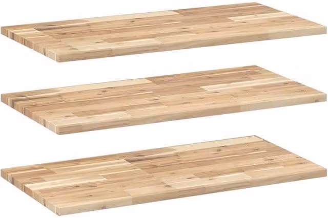 Berkfield Home Set of 3 Floating Shelves in Brown Untreated Solid Acacia Wood, W/D/H: 60 x 40 x 2 cm – 1