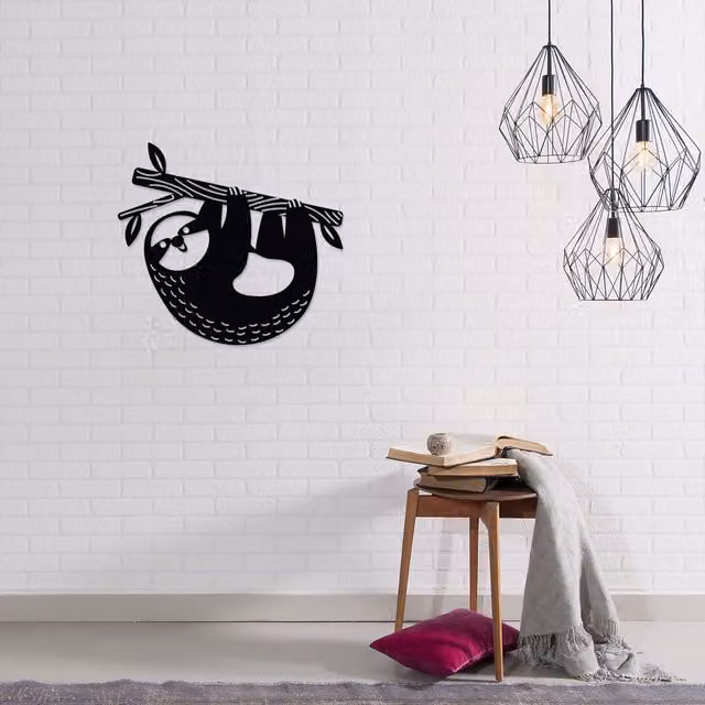 Decortie Slothy Metal Wall Art Decorative Object, Black, H 45 x W 45 x D 1 cm