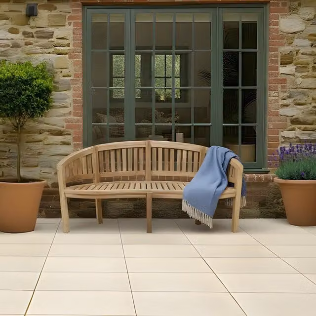 Charles Bentley San Diego 3 Seater Teak Garden Bench in Natural Brown and Yellow