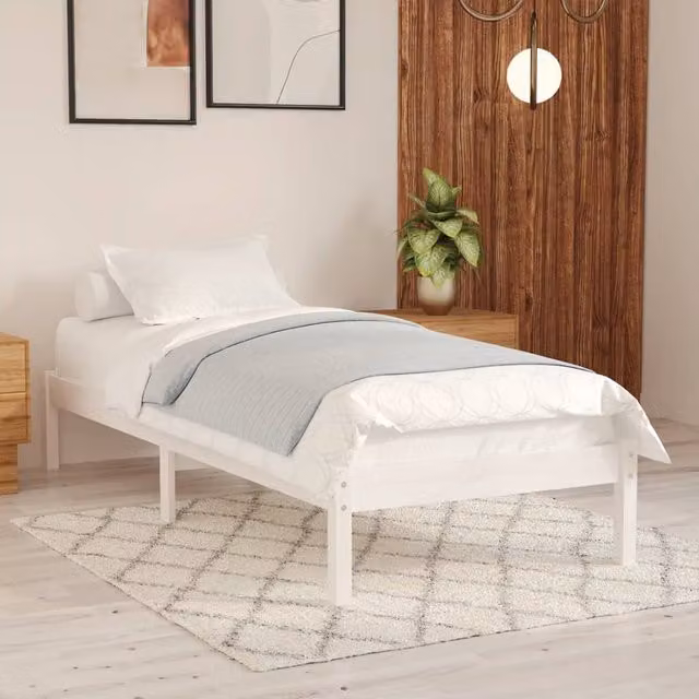Berkfield Home White Solid Pine Wood Bed Frame W: 100 cm, D: 200 cm