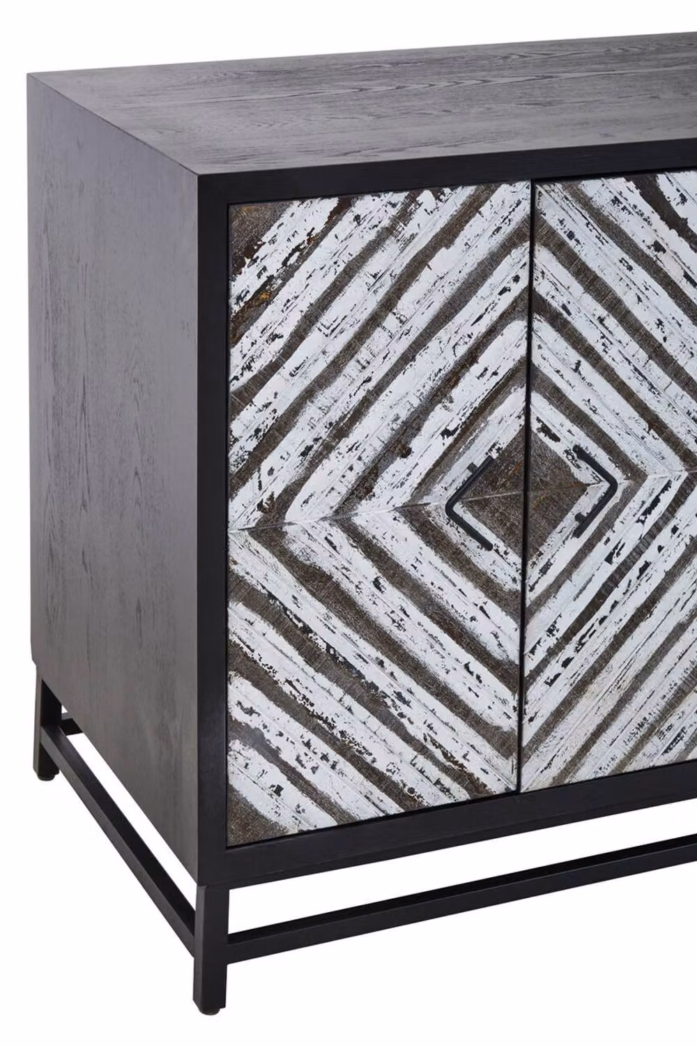 Orsina Modern Black Four Door Sideboard with Geometric Pattern and Internal Shelving – 5